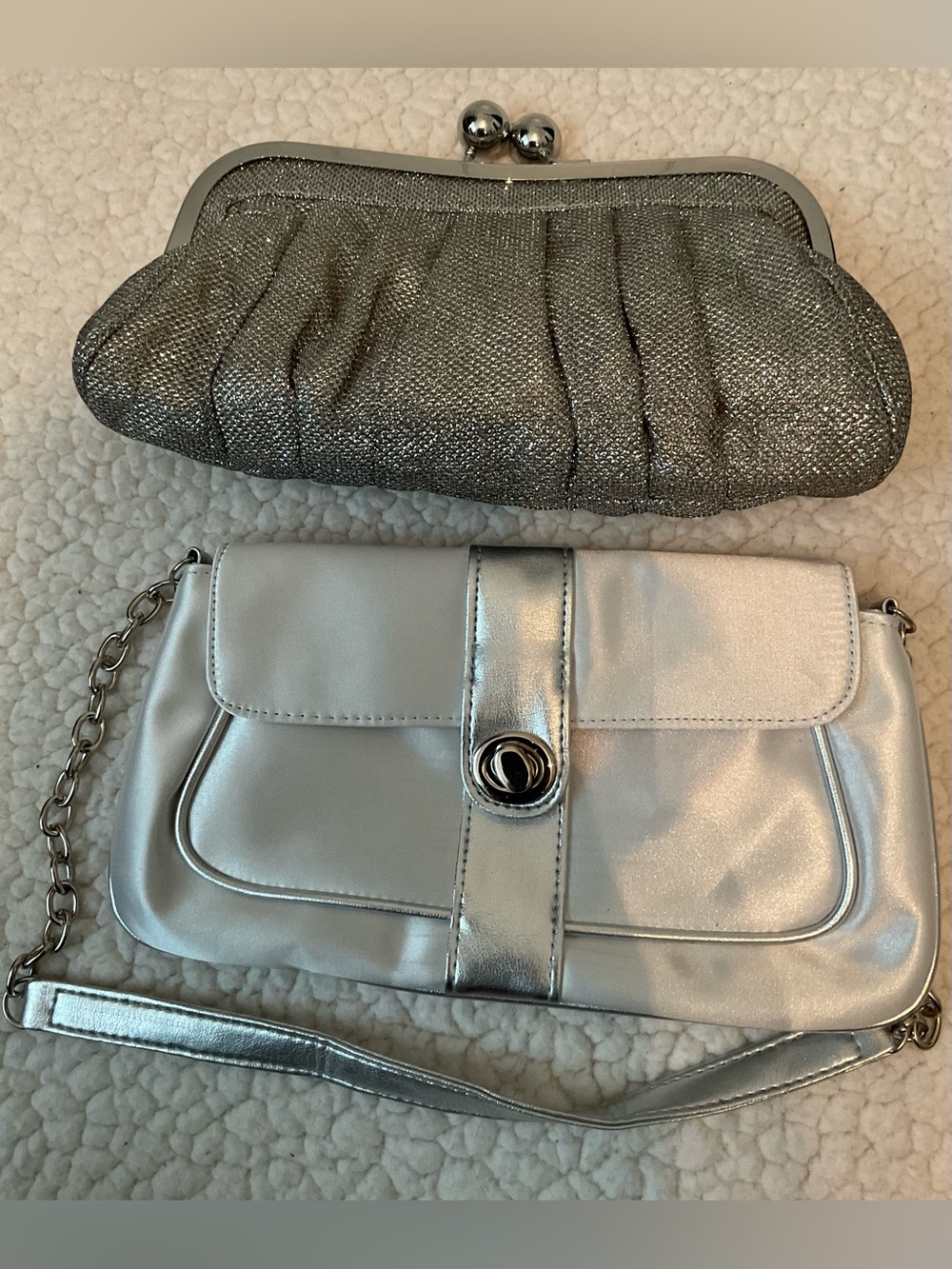 Silver Metallic Clutch Crossbody Bag - Women